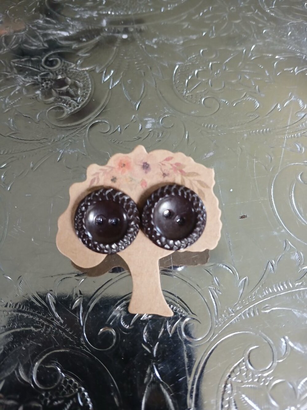 Black Vintage Button Earrings